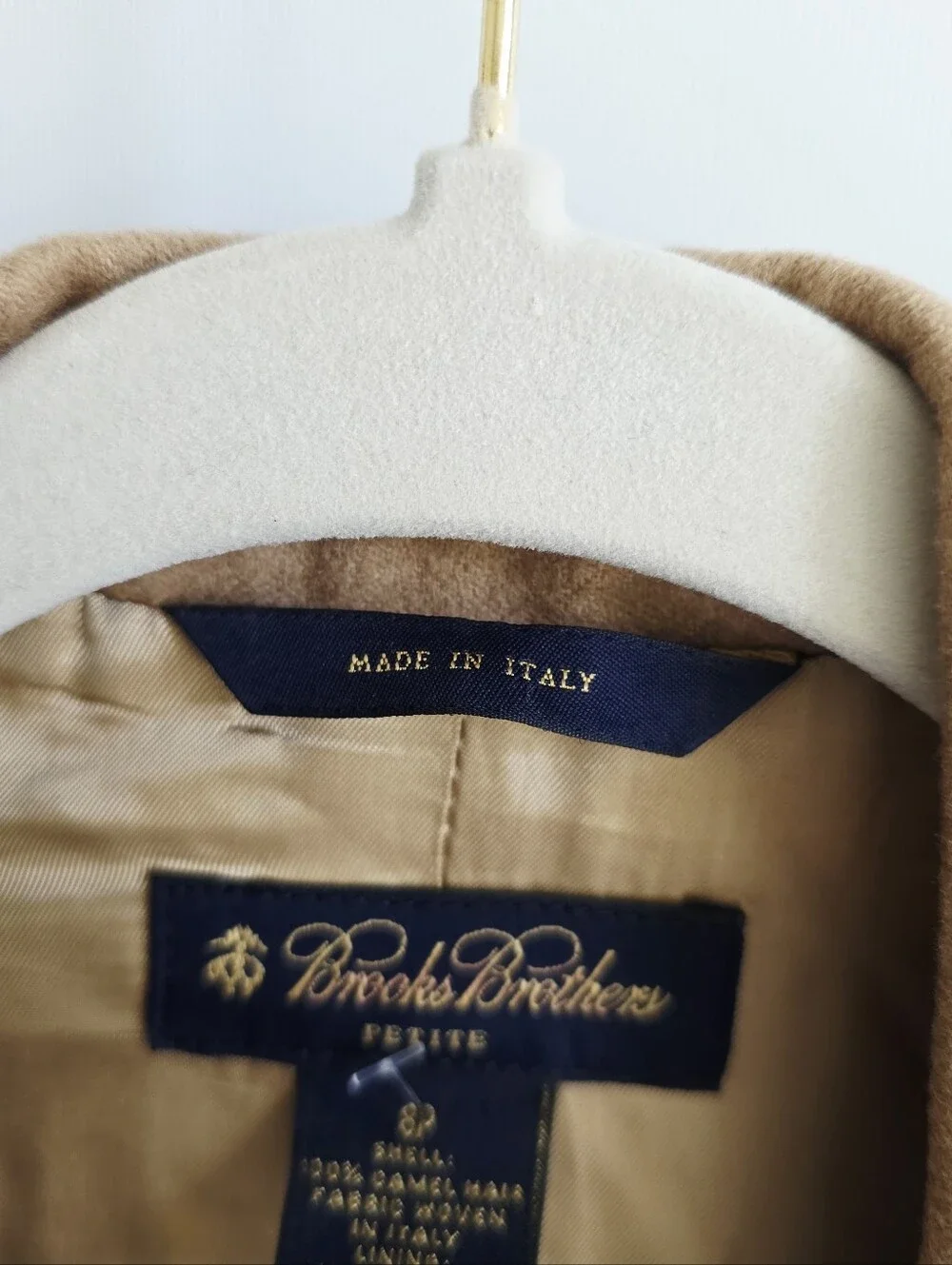 Brooks Brothers 100% Camel Hair Two Button Closure Women's Blazer Size Petite 8